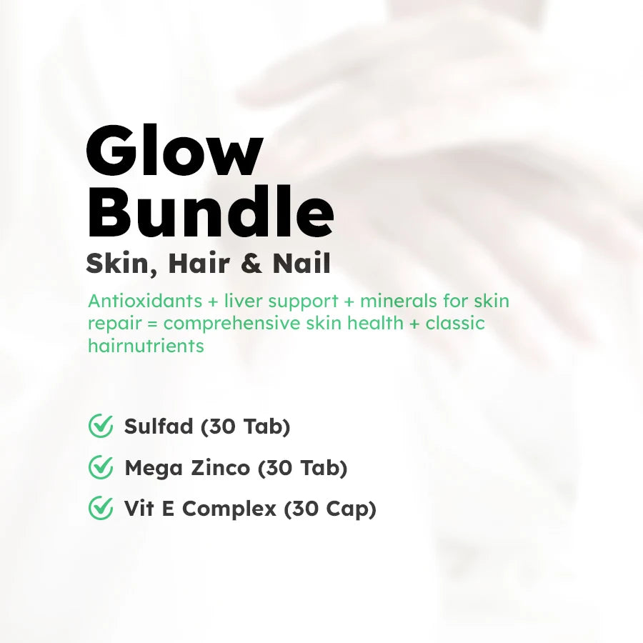 Glow & Repair Bundle | Skin, Hair & Liver Wellness | Sulfad + Mega Zinco + Vit E Complex