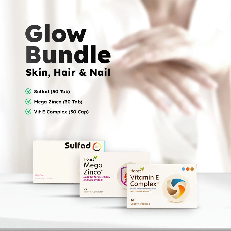 Glow & Repair Bundle | Skin, Hair & Liver Wellness | Sulfad + Mega Zinco + Vit E Complex
